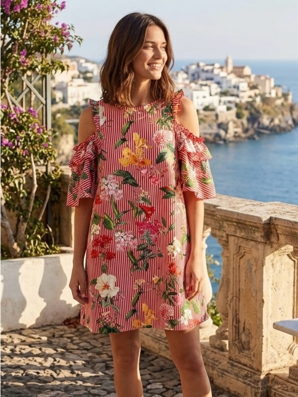 Zara - Floral Cold-Shoulder Shift Dress in Pink